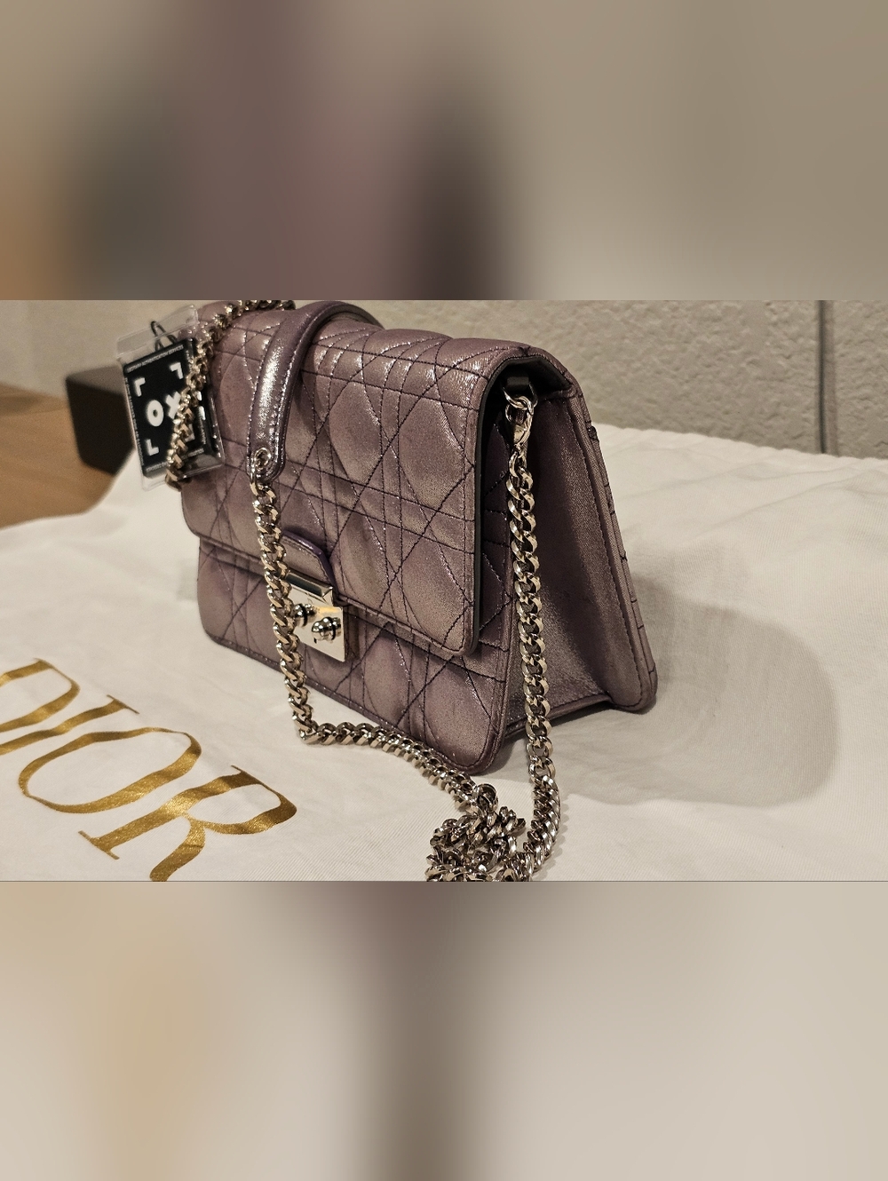 Christian Dior Metallic Lavender Cannage  Wallet on Chain - Picture 4 of 9